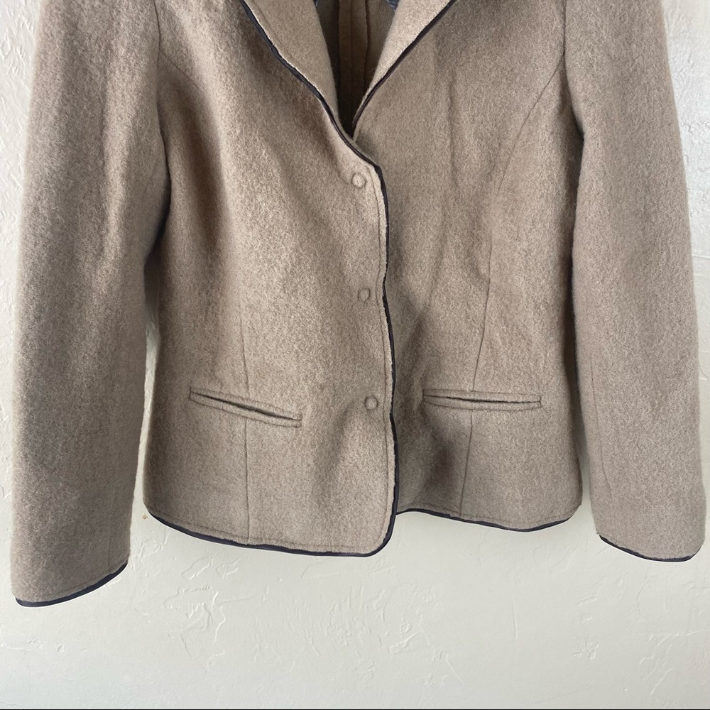 Katherine Barclay Wool Snap Front Jacket Dark Brown Piping Pockets Small - Picture 3 of 9